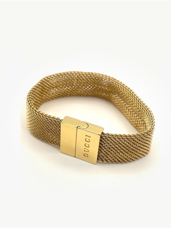 Gucci Jewelry - Gucci Gold Tone Mesh Bracelet with Engraved Clasp 7 inches